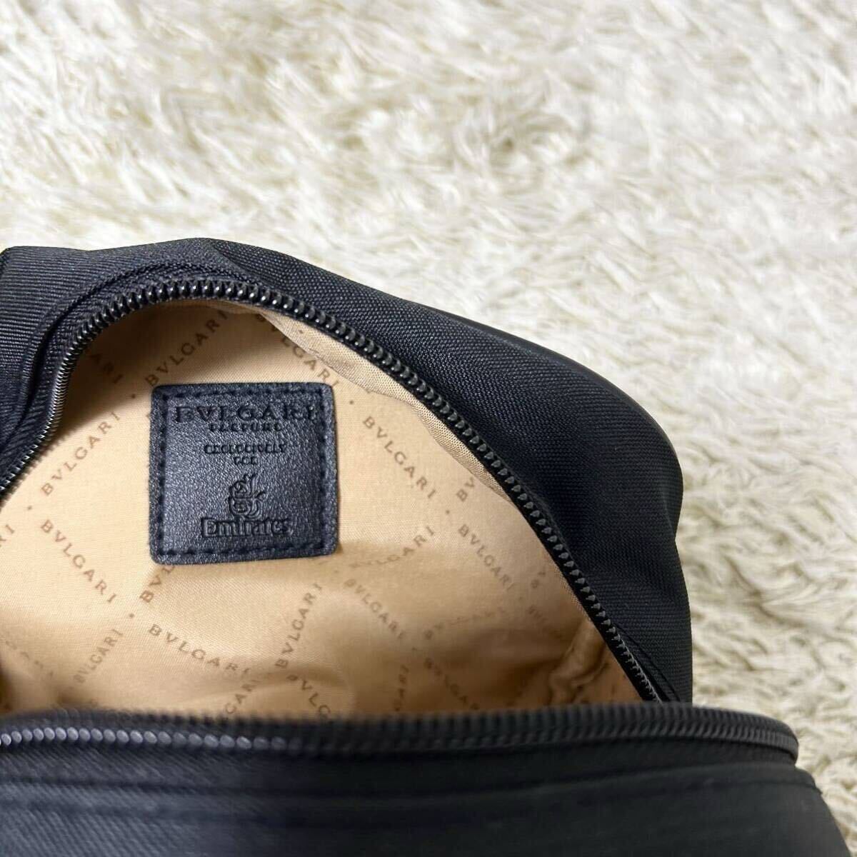 [ новый товар не использовался ]1 иен BVLGARY BVLGARI ручная сумочка сцепление Circle Logo кожа парусина работа ходить на работу бизнес модный высококлассный черный 