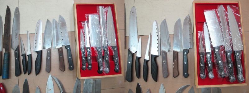 T11-122 包丁 40点 大量 まとめ 和包丁 洋包丁 兼守 BS-3600 関孫六 AVK-500 KOCH MESSER 冒険倶楽部 羅楓 MAC /他 鋼 刃物 刀_画像3