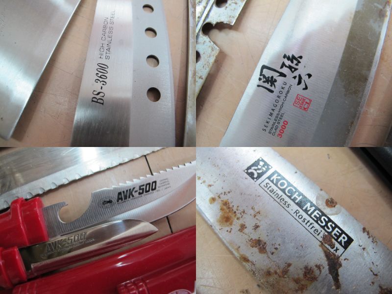 T11-122 包丁 40点 大量 まとめ 和包丁 洋包丁 兼守 BS-3600 関孫六 AVK-500 KOCH MESSER 冒険倶楽部 羅楓 MAC /他 鋼 刃物 刀_画像6