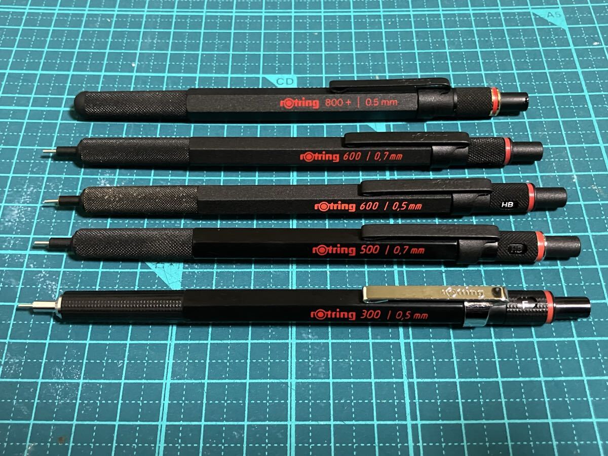 rotring ロットリング 製図用シャープペンシル 5点セット (300 0.5mm, 500 0.7mm, 600 0.5mm, 600 0.7mm, 800+ 0.5mm) ブラック 本体のみ_画像1