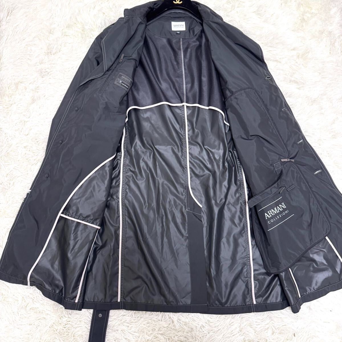 [ превосходный товар ]XXL размер ARMANI COLLEZIONI Armani koretsio-ni мужской тренчкот черный чёрный ремень бизнес водоотталкивающий compact 