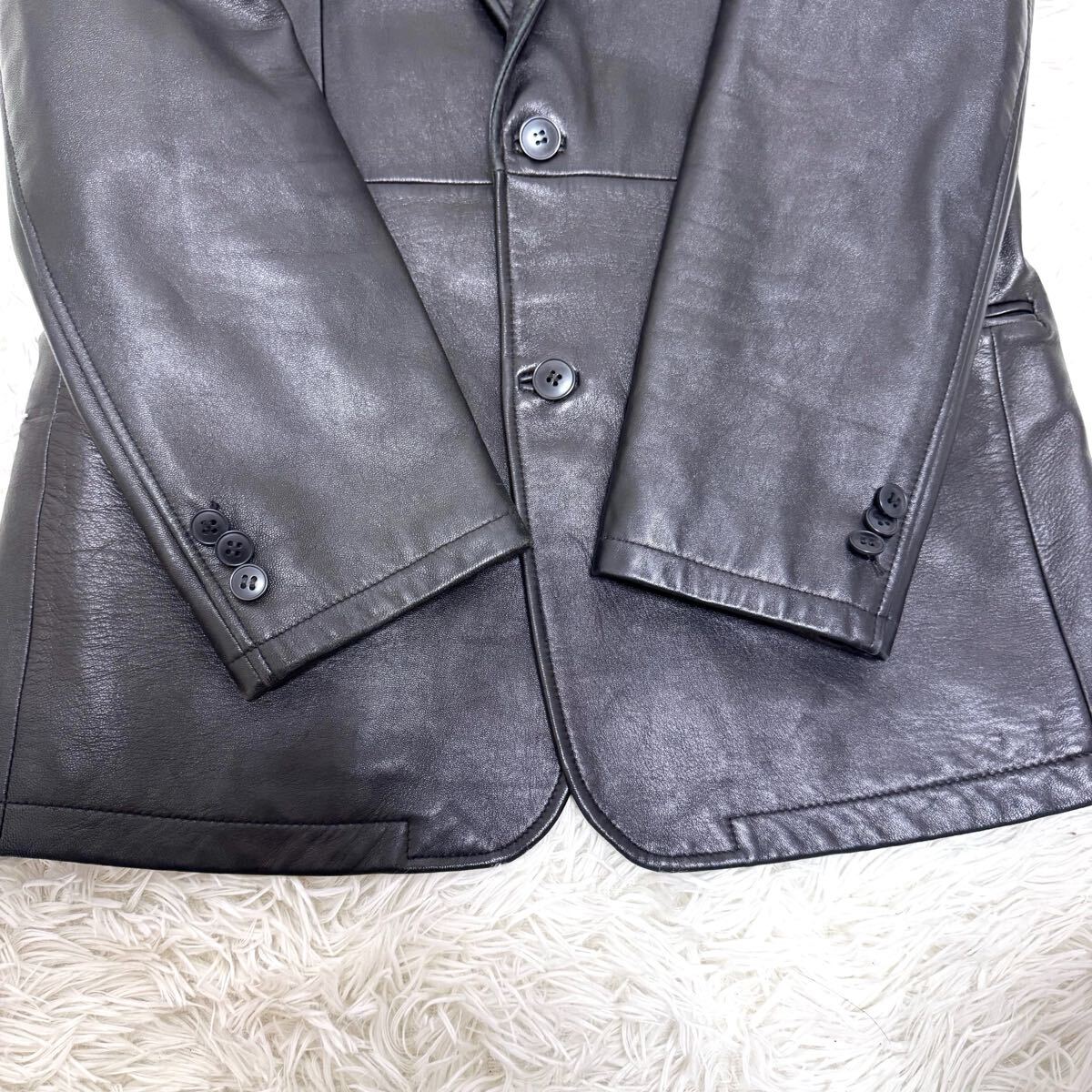 【極美品】Lサイズ COMME CA DU MODE コムサデモード メンズ レザー テーラードジャケット 本革 羊革 ラムレザー 2B 黒 ブラック 秋冬_画像7