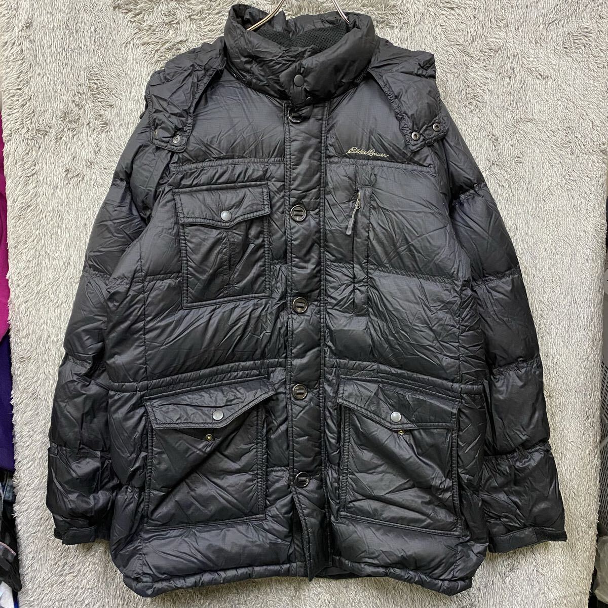 ☆ Eddie Bauer エディーバウアー EB700 ダウンジャケット フーディー ダウンコート サイズL相当 ブラック メンズ トップス 最落なし（A）_画像1