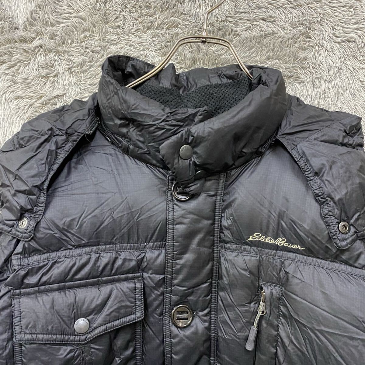 ☆ Eddie Bauer エディーバウアー EB700 ダウンジャケット フーディー ダウンコート サイズL相当 ブラック メンズ トップス 最落なし（A）_画像3