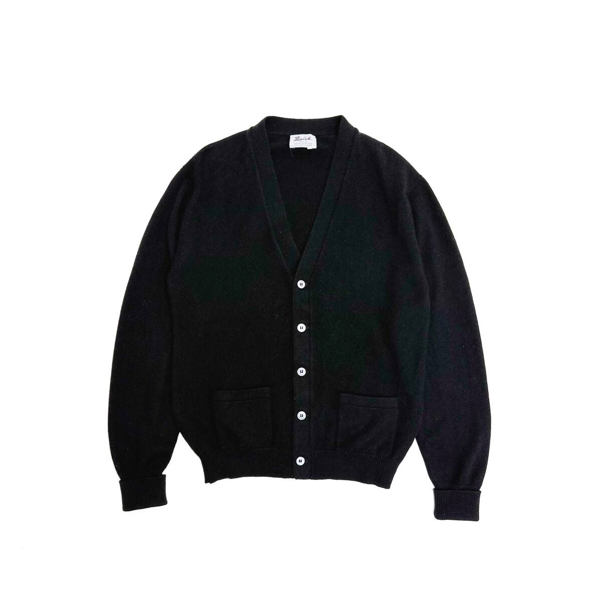 希少 UK Vintage カシミヤ100% スコットランド製 ブラック◎ カーディガン L相当 ワイド グッドサイズ ニット メンズ 70s80s90 England_画像1