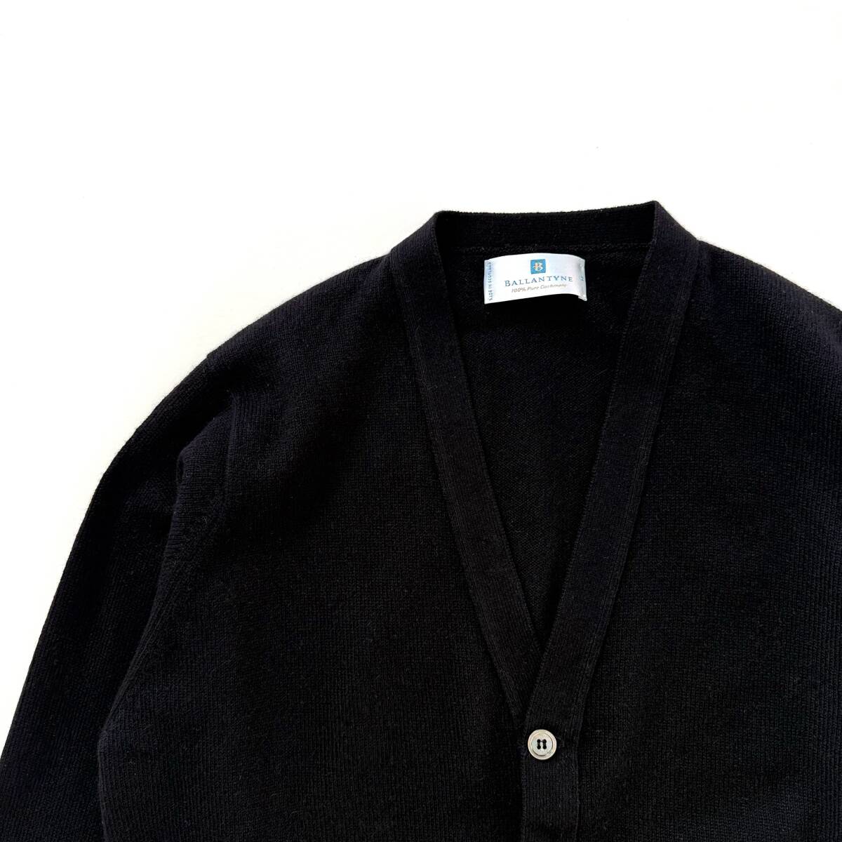 極美品 90s Ballantyne カシミヤ100% ブラック◎ スコットランド製 旧タグ カーディガン ニット メンズ UK44 英国製 黒 England Vintage_画像7