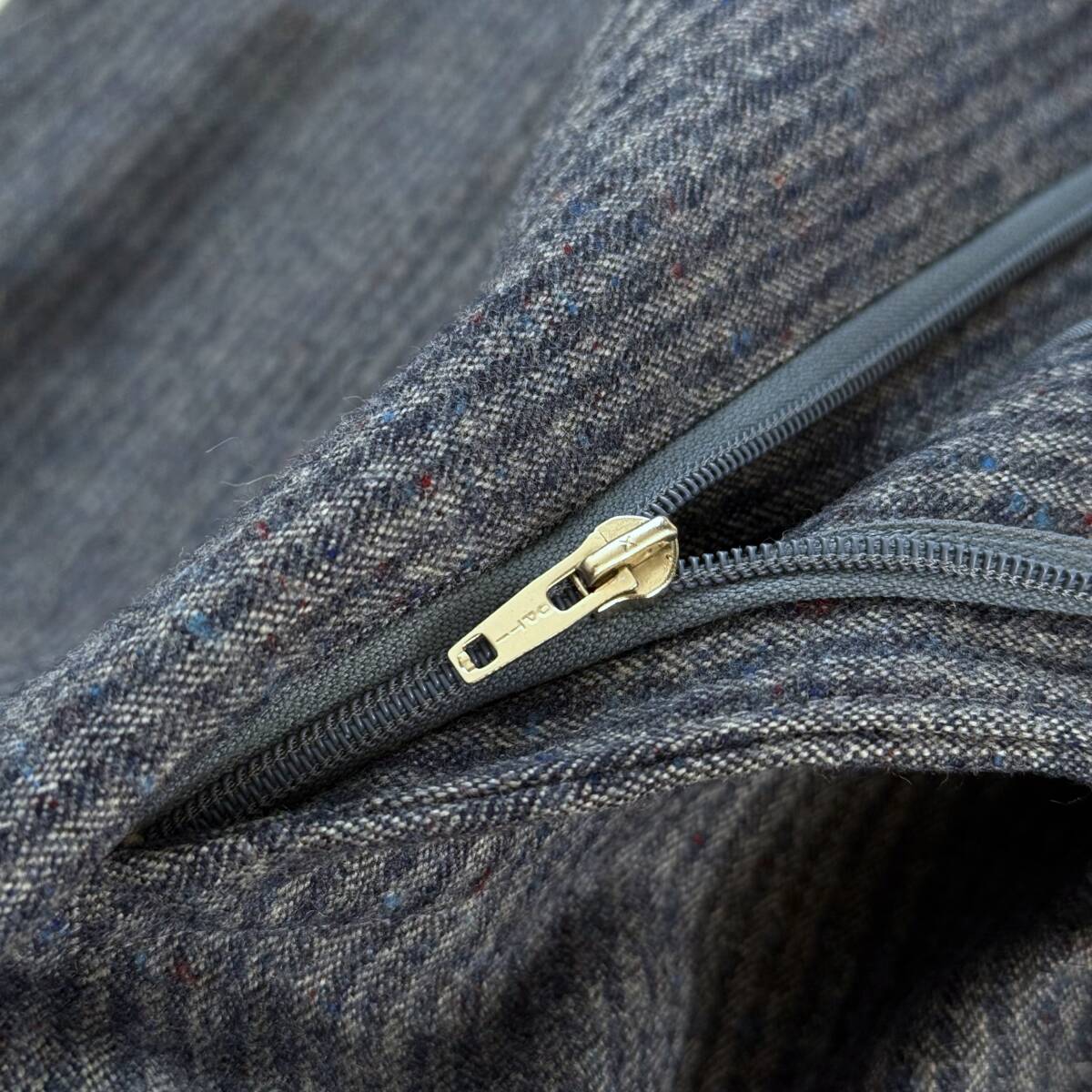 70s Vintage 重厚 イタリア製生地 ウールフランネル ストライプ 1タック ワイドフレア バギー ネイビー Euro Japan Vintage Bespoke Opti_画像10