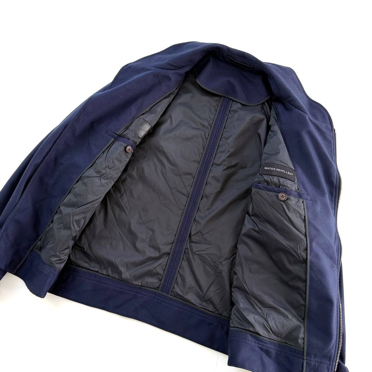 Giorgio Armani 極美品 最高峰 レザータグ ブルゾン ダブルジップ ウール ネイビー イタリア製 定価50万 50 ジャケット ショールカラー_画像6