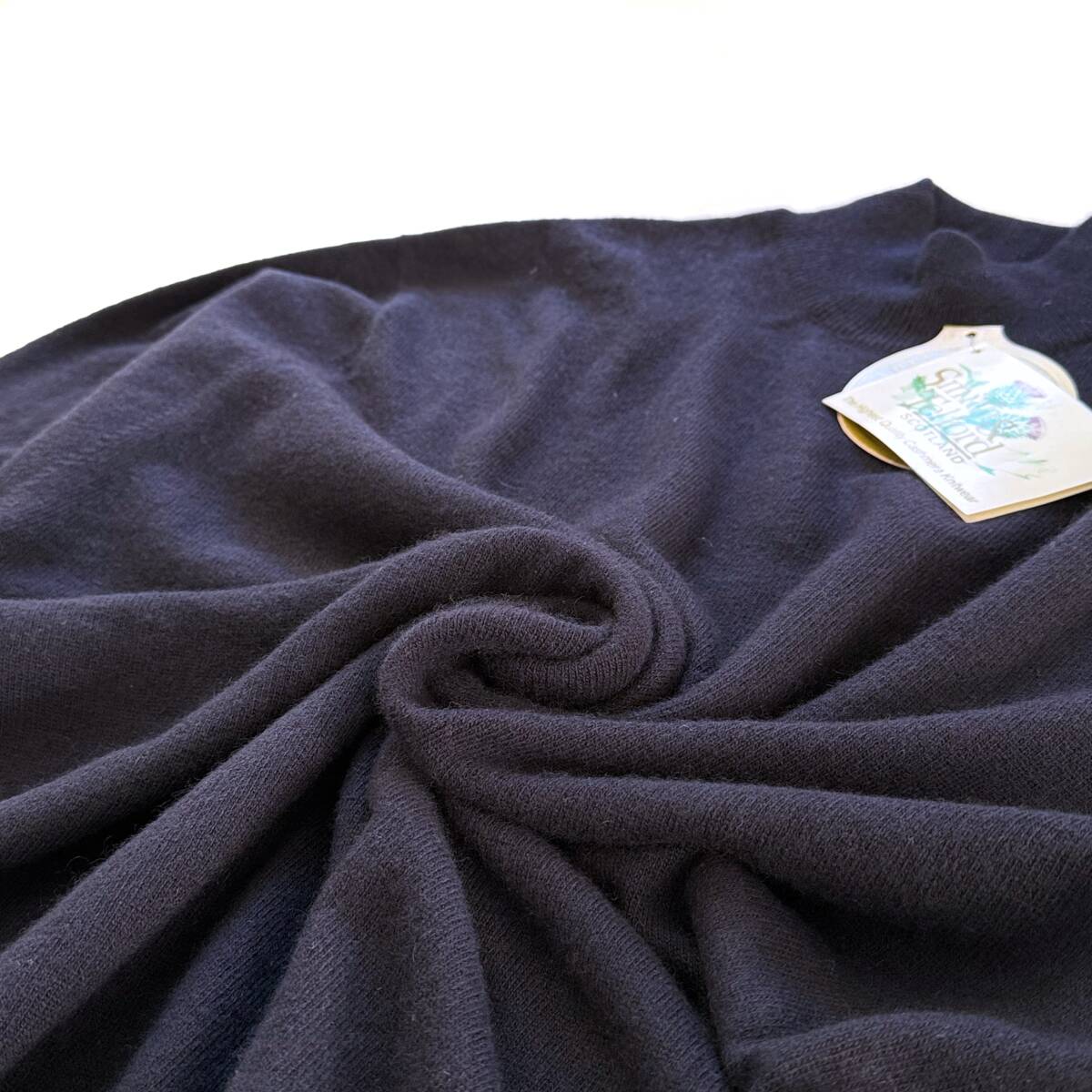 デッドストック Smith&Tellford カシミヤ100% スコットランド製 肉厚 モックネックニット ダークネイビー UK40 ハイネック Vintage 80s90s_画像4