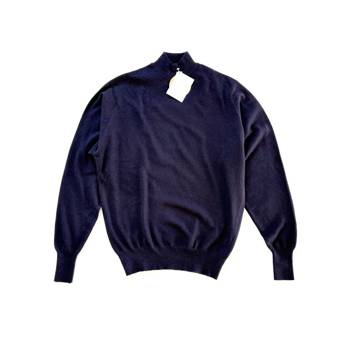 デッドストック Smith&Tellford カシミヤ100% スコットランド製 肉厚 モックネックニット ダークネイビー UK40 ハイネック Vintage 80s90s_画像6