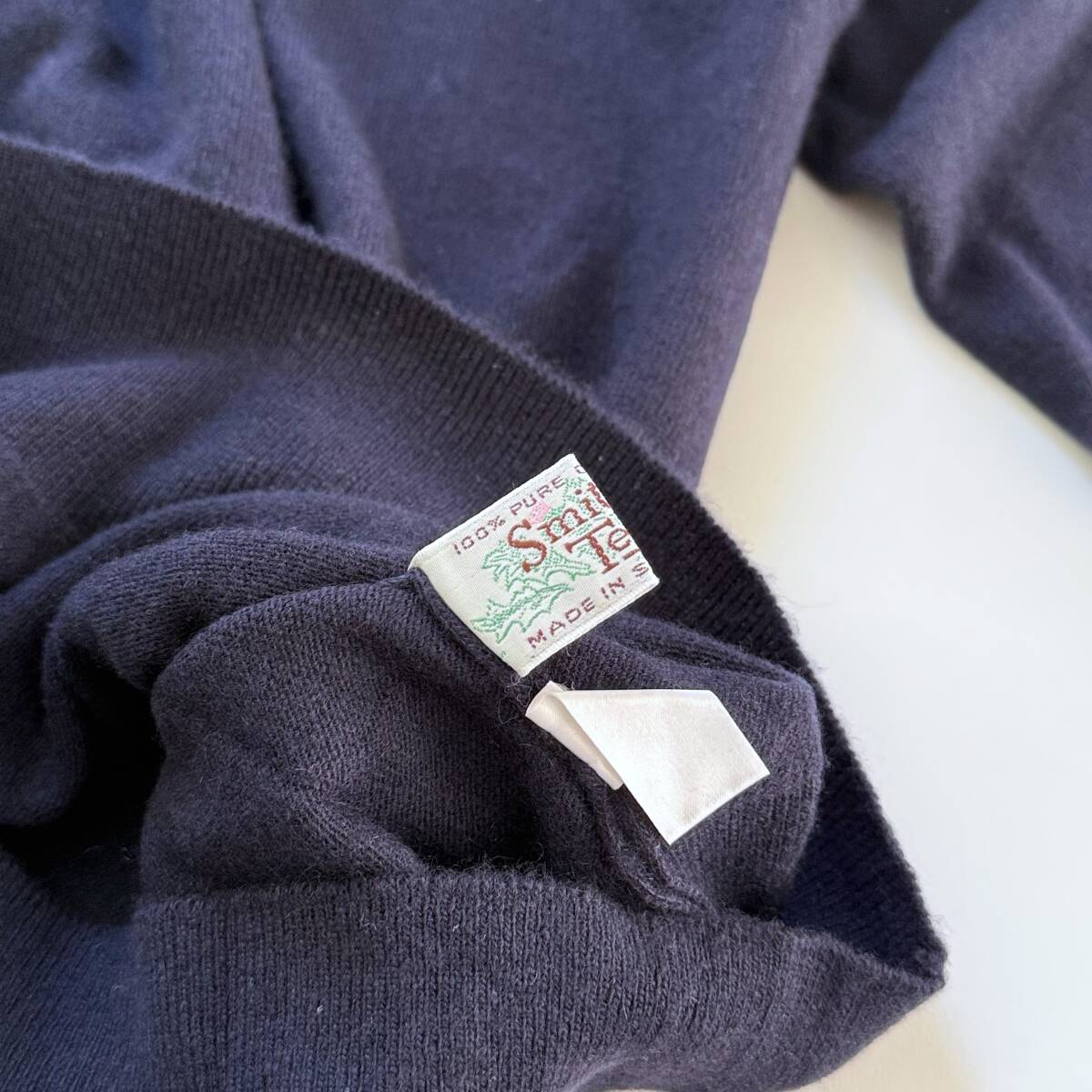 デッドストック Smith&Tellford カシミヤ100% スコットランド製 肉厚 モックネックニット ダークネイビー UK40 ハイネック Vintage 80s90s_画像10