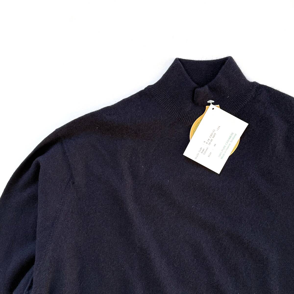 デッドストック Smith&Tellford カシミヤ100% スコットランド製 肉厚 モックネックニット ダークネイビー UK40 ハイネック Vintage 80s90s_画像7