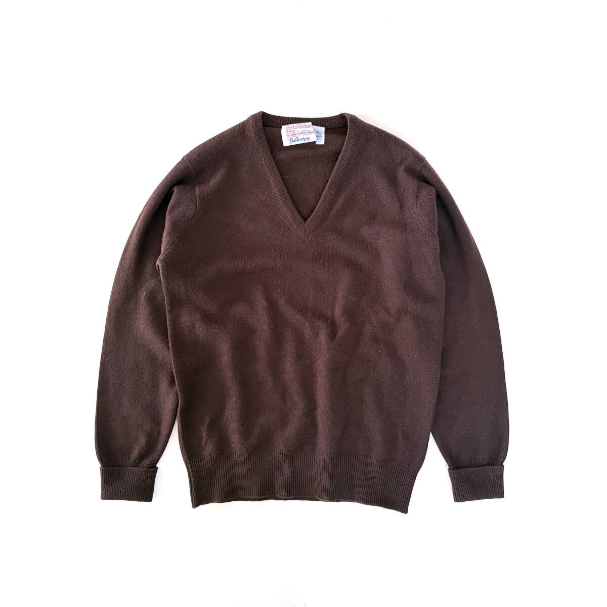 70s80s Ballantyne ミントコンディション◎ 旧タグ カシミヤ100% スコットランド製 英国名門ショップ別注品◎ Vネック ブラウン Vintage_画像1