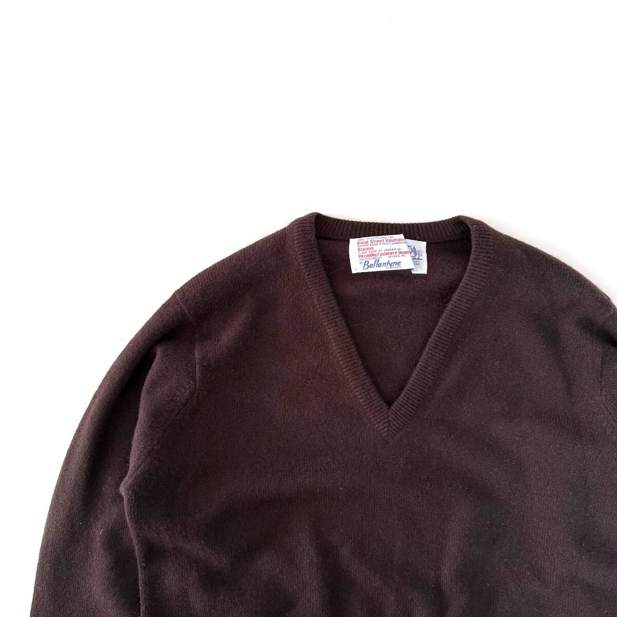 70s80s Ballantyne ミントコンディション◎ 旧タグ カシミヤ100% スコットランド製 英国名門ショップ別注品◎ Vネック ブラウン Vintage_画像2