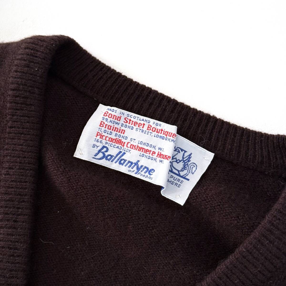 70s80s Ballantyne ミントコンディション◎ 旧タグ カシミヤ100% スコットランド製 英国名門ショップ別注品◎ Vネック ブラウン Vintage_画像6