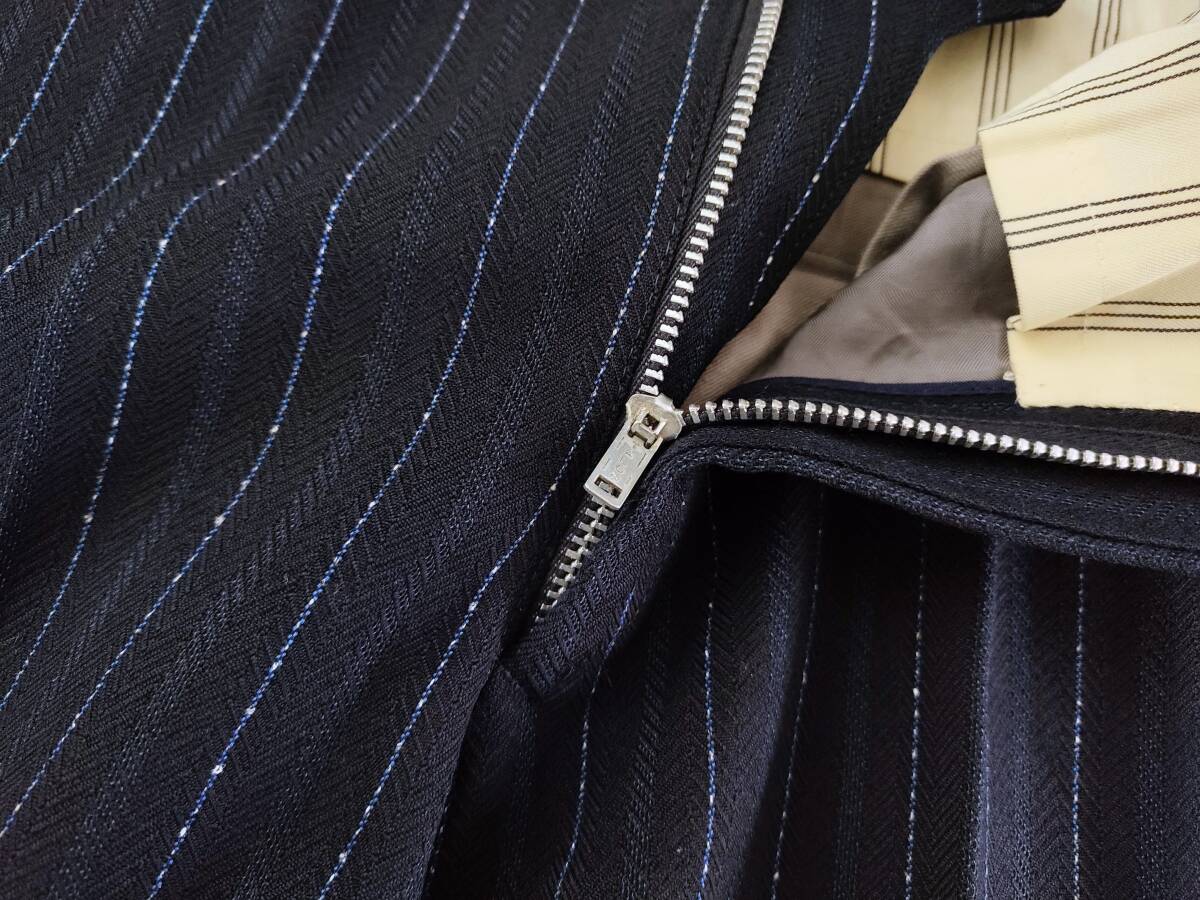 希少美品 60s70s Dormeuil 英国製生地 ビスポーク ウール100% ストライプ ノータック フレア ネイビー Linen Japan Euro Vintage_画像3