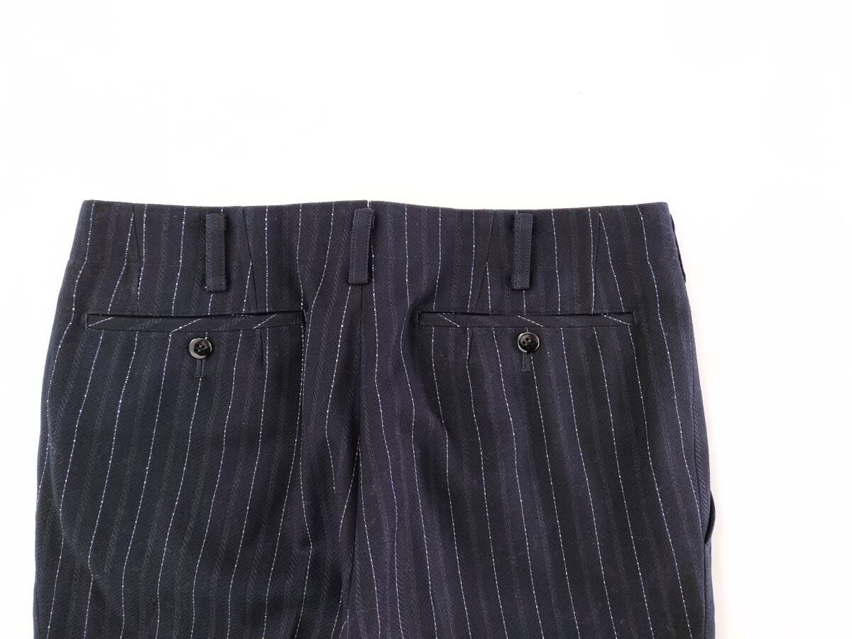 希少美品 60s70s Dormeuil 英国製生地 ビスポーク ウール100% ストライプ ノータック フレア ネイビー Linen Japan Euro Vintage_画像5