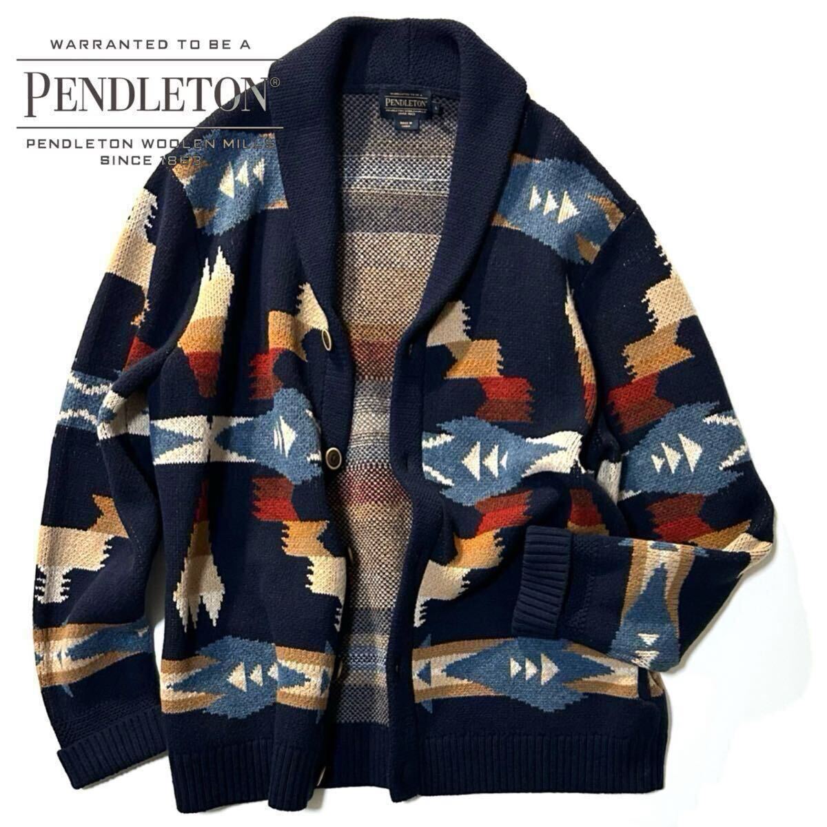 【PENDLETON】Safari掲載◎!!ペンドルトン 定価3.3万 Tucson Cardigan ツーソン柄 ネイティブ総柄 ショールカラー 肉厚ニットカーディガン_画像2