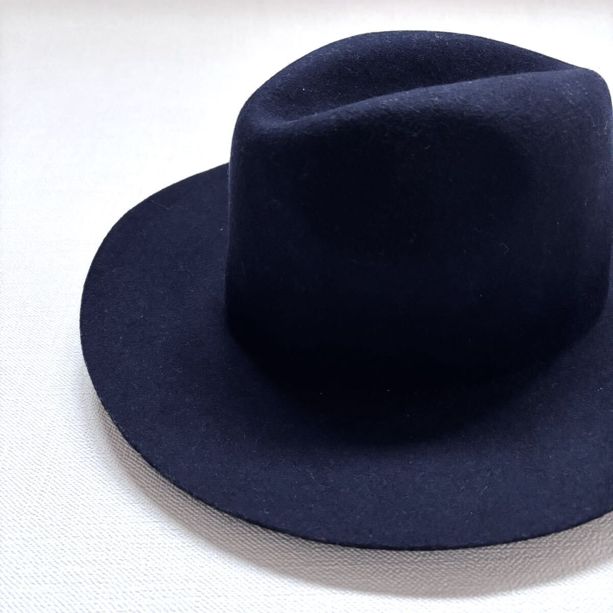 新品 イタリア製 撥水加工 クラッシャブル ウール フェルト ハット 中折れ つば広 58㎝ ネイビー メンズ レディース ユニセックス 送料無料_画像2