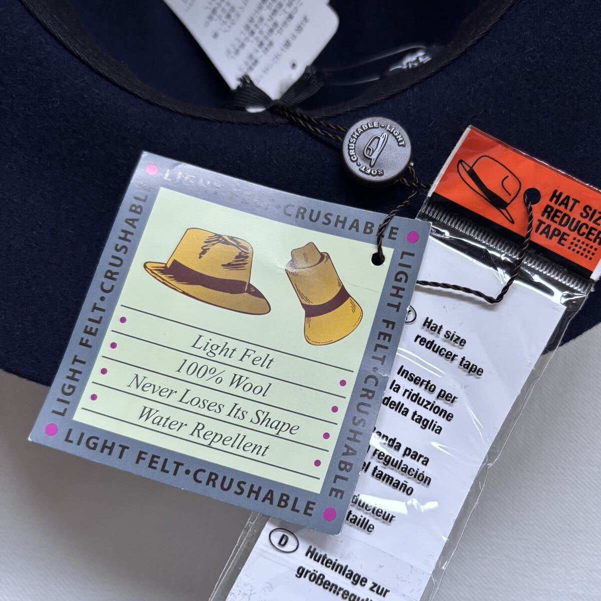 新品 イタリア製 撥水加工 クラッシャブル ウール フェルト ハット 中折れ つば広 58㎝ ネイビー メンズ レディース ユニセックス 送料無料_画像7