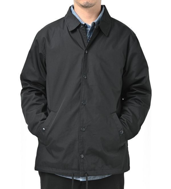 コーチジャケット M ネイビー 裏地付 無地 ブルゾン ジャケット ワーク 高品質 T/Cウェザー生地 ボタン 上着 着画あり A645 紺 紺色 744801_画像5