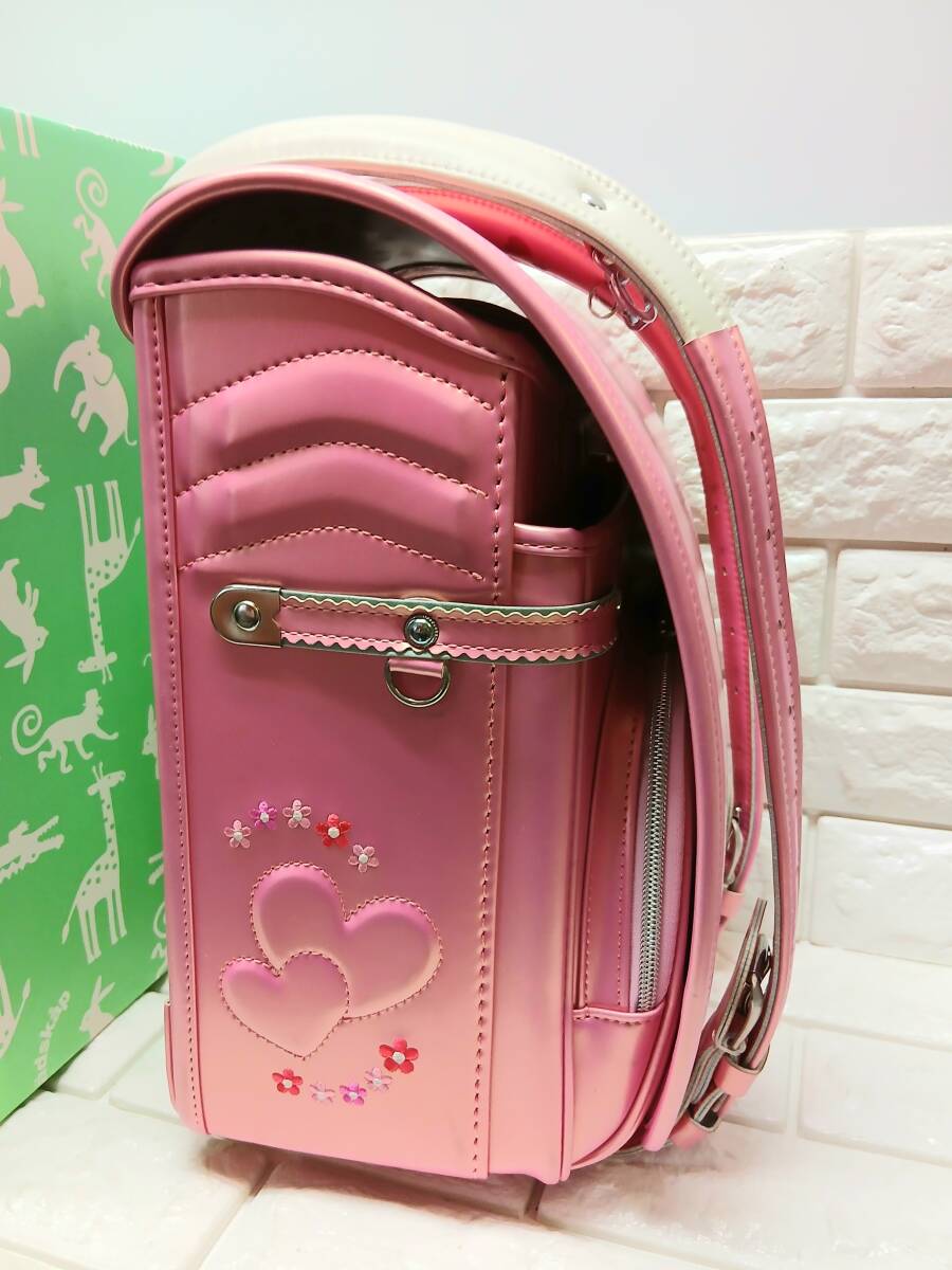 n511 ≪ 美品 ≫ ランドセル A4対応 (メタルピンク) ハート/刺繍 日本製_画像2