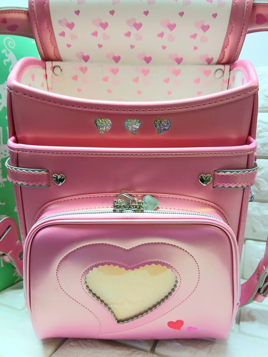 n511 ≪ 美品 ≫ ランドセル A4対応 (メタルピンク) ハート/刺繍 日本製_画像8