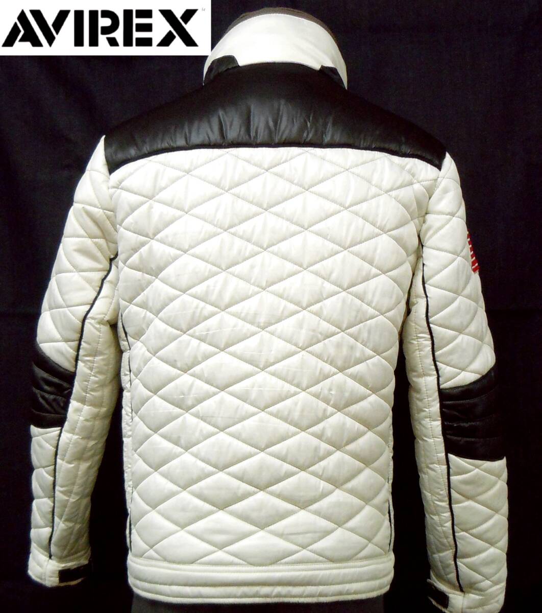 ★防寒性抜群 美品 AVIREX アヴィレックス キルティング ワッペン付き中綿ジャケット メンズ ホワイト メンズL★_画像2