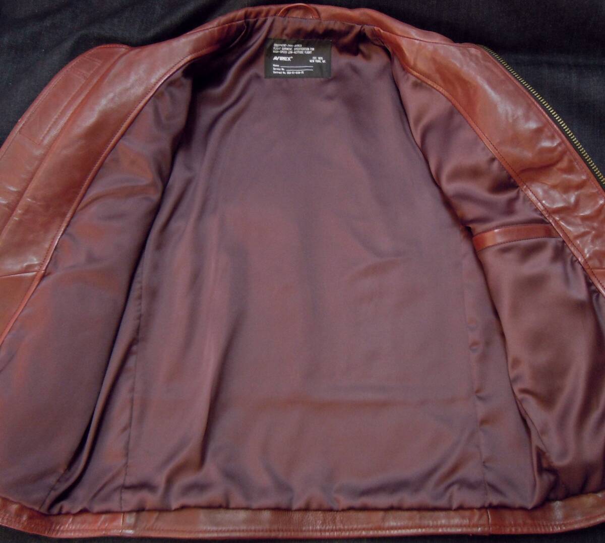 ★直営店限定品 定価約9万円 AVIREX アヴィレックス 羊革 エイジド ワッペン ライダースジャケット バーガンディー メンズL★_画像3