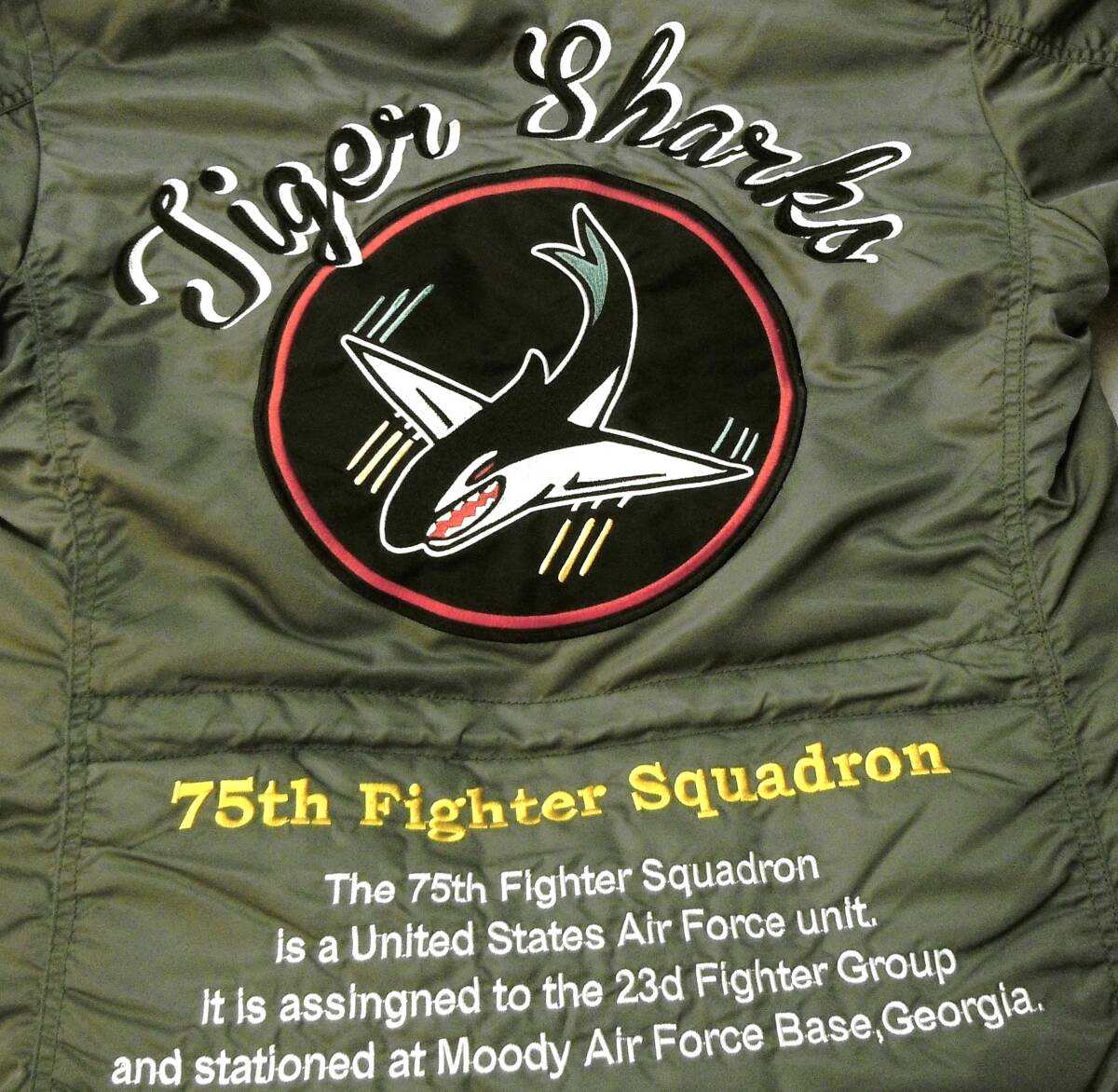 ★希少品 定価4.8万円 AVIREX アビレックス N-3B ダウンコート タイガーシャーク オリーブ メンズL★_画像3