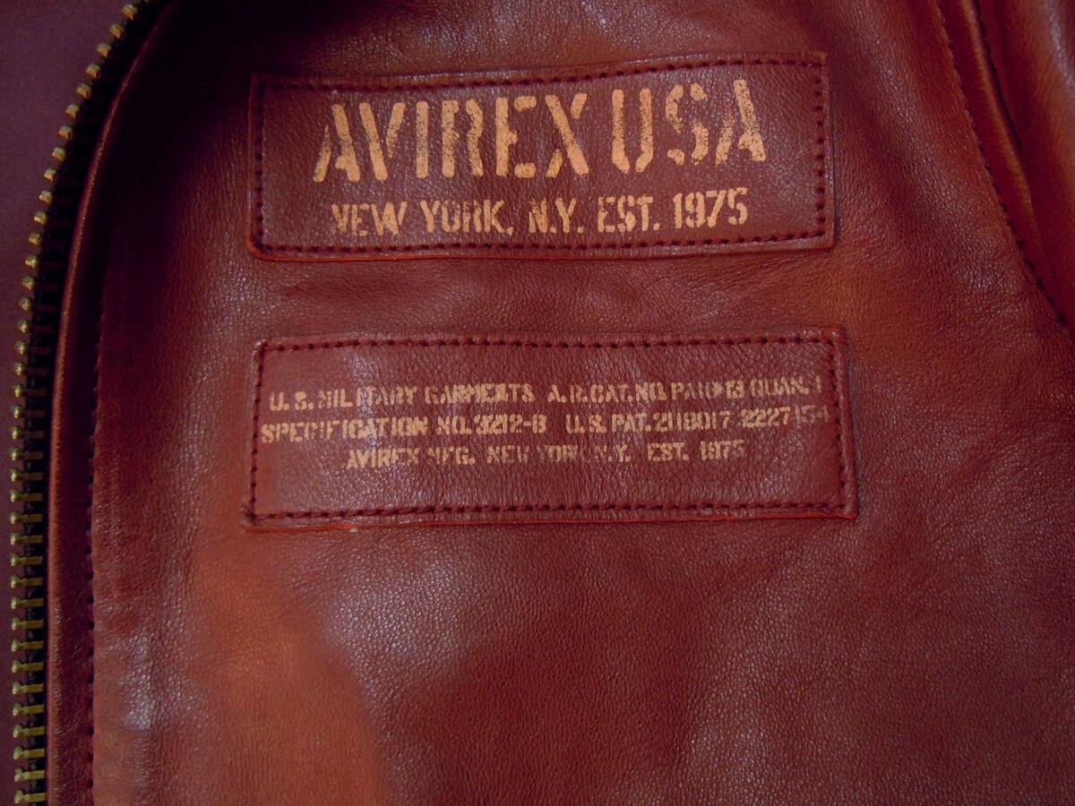 ★直営店限定品 定価約9万円 AVIREX アヴィレックス 羊革 エイジド ワッペン ライダースジャケット バーガンディー メンズL★_画像8