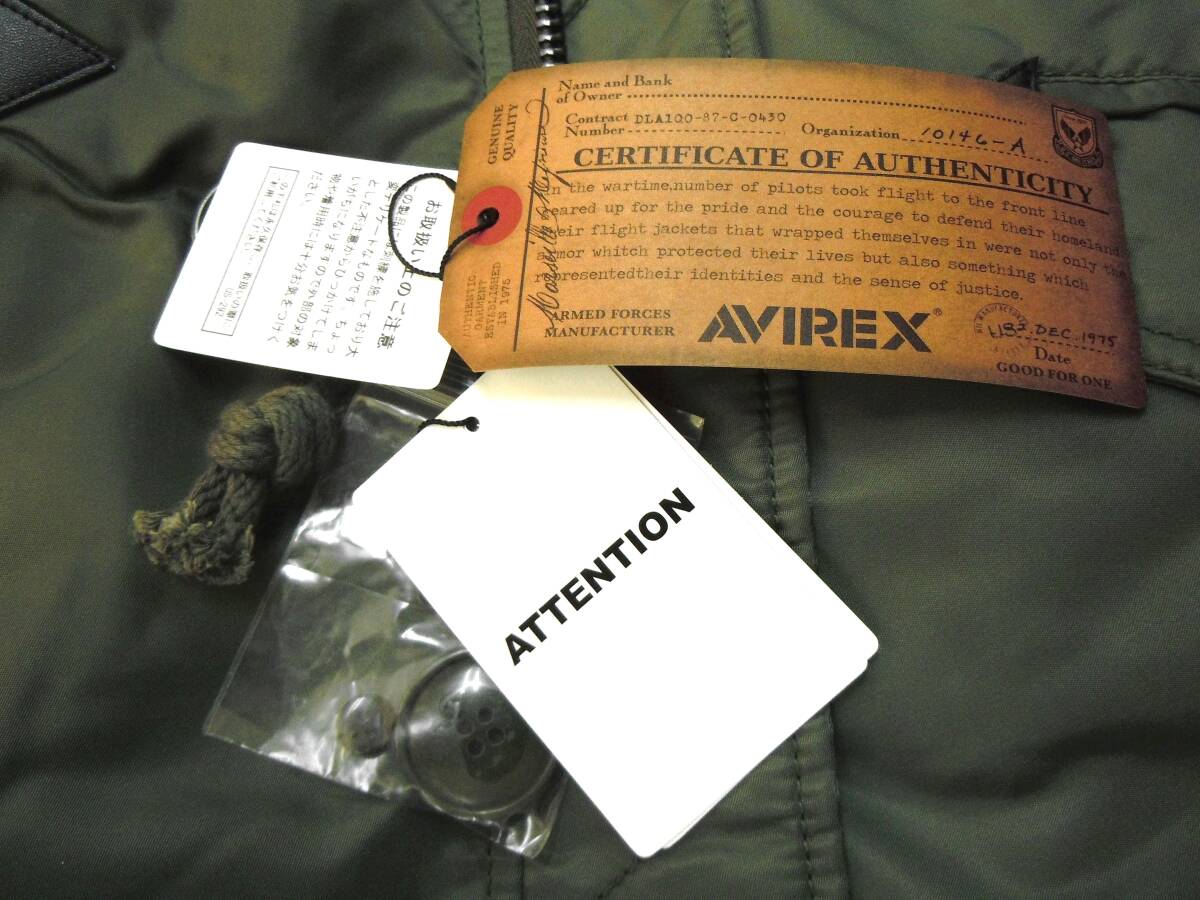 ★希少品 定価4.8万円 AVIREX アビレックス N-3B ダウンコート タイガーシャーク オリーブ メンズL★_画像9
