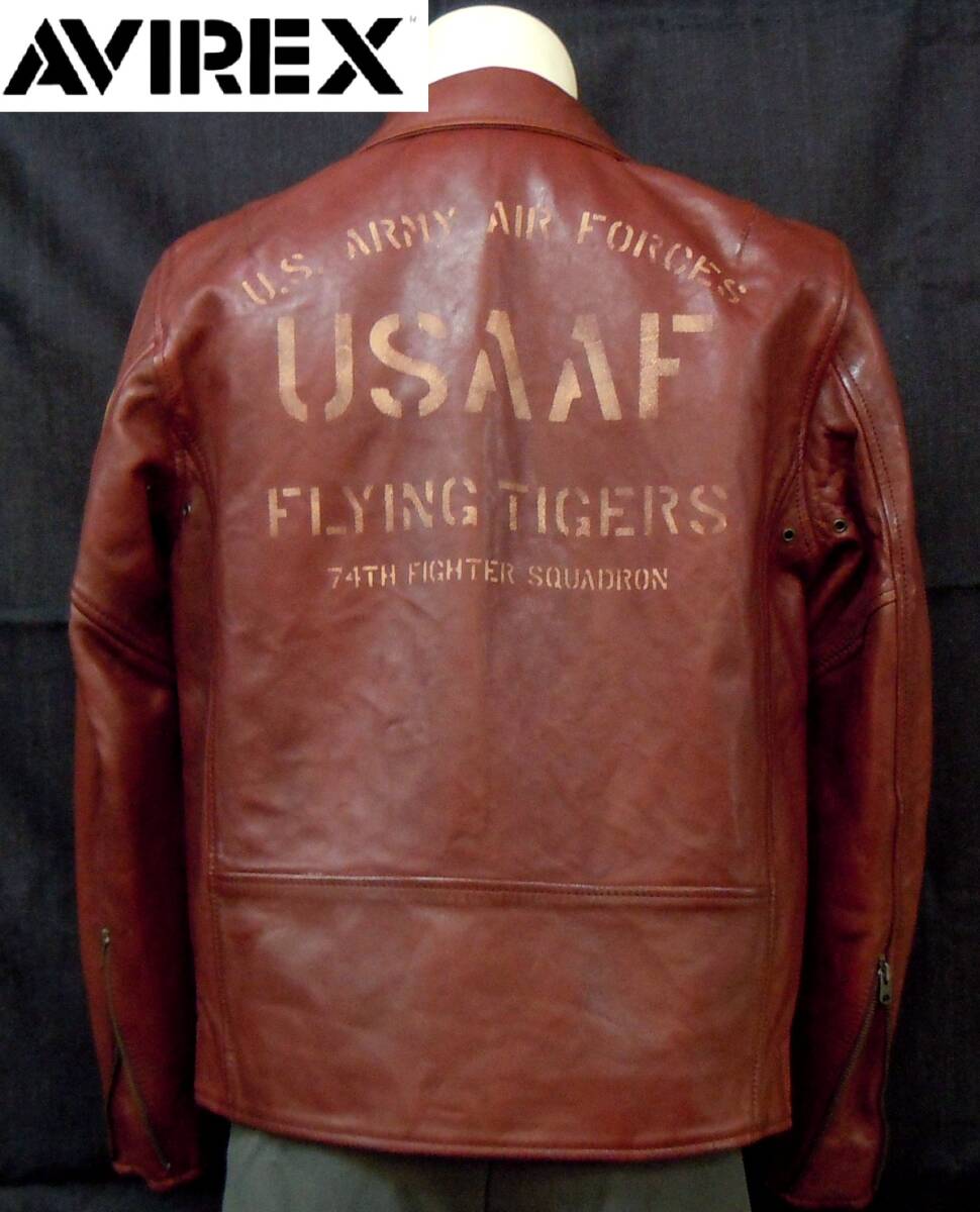 ★直営店限定品 定価約9万円 AVIREX アヴィレックス 羊革 エイジド ワッペン ライダースジャケット バーガンディー メンズL★_画像2