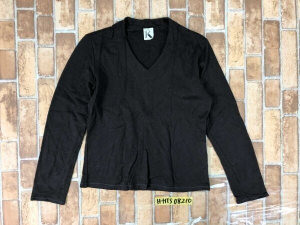 OF KRIZIA オブ クリツィア レディース Vネック ウール 毛100％ 長袖 ニットソー 40 焦げ茶 ダークブラウン 無地_画像1