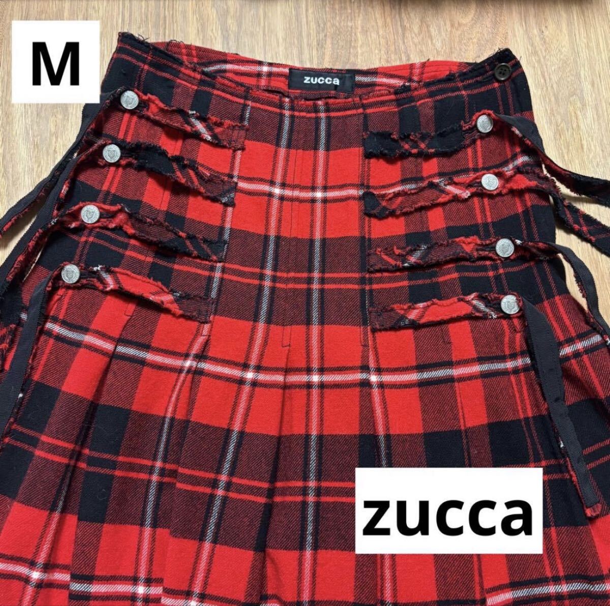 美品◇希少◇初期zucca◇プリーツスカート◇タータンチェック◇RED_画像1