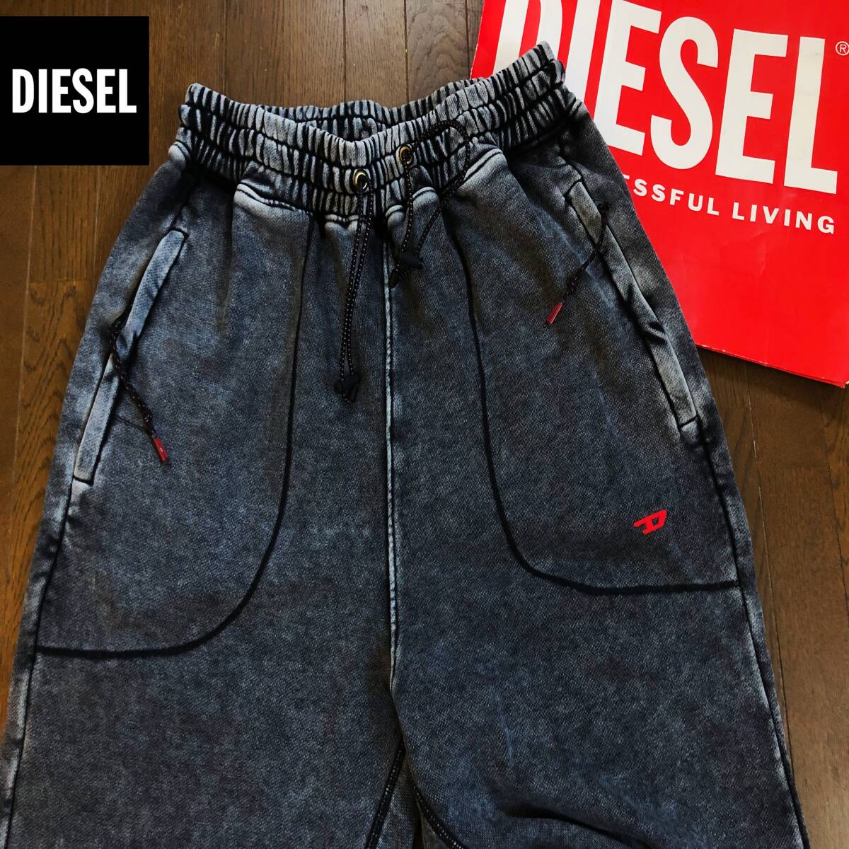 ●極上 ハードブリーチ 肉厚 DIESEL ディーゼル スウェット ジョガーパンツ 裾ジッパー グレー 現行 即決 即納 55dsl y2k●1714_画像1