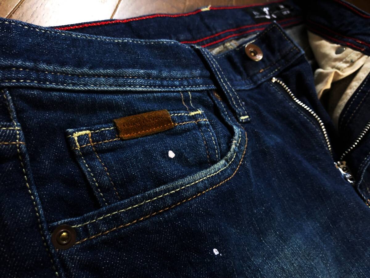 ●W80 高級スリム ARMANI EXCHANGE アルマーニ エクスチェンジ 濃紺 ダメージ デニムパンツ 即決 即納 エンポリオ EA7 ジョルジオ●1682_画像6