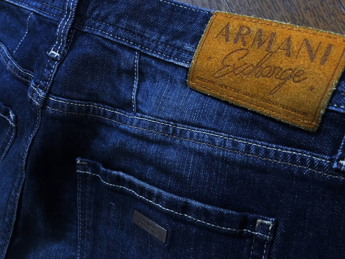 ●W80 高級スリム ARMANI EXCHANGE アルマーニ エクスチェンジ 濃紺 ダメージ デニムパンツ 即決 即納 エンポリオ EA7 ジョルジオ●1682_画像8