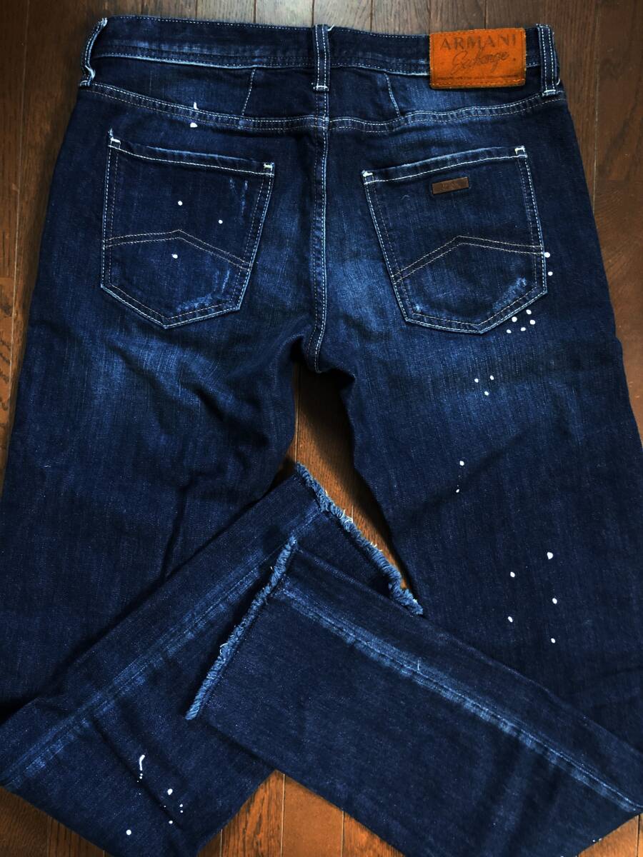●W80 高級スリム ARMANI EXCHANGE アルマーニ エクスチェンジ 濃紺 ダメージ デニムパンツ 即決 即納 エンポリオ EA7 ジョルジオ●1682_画像7