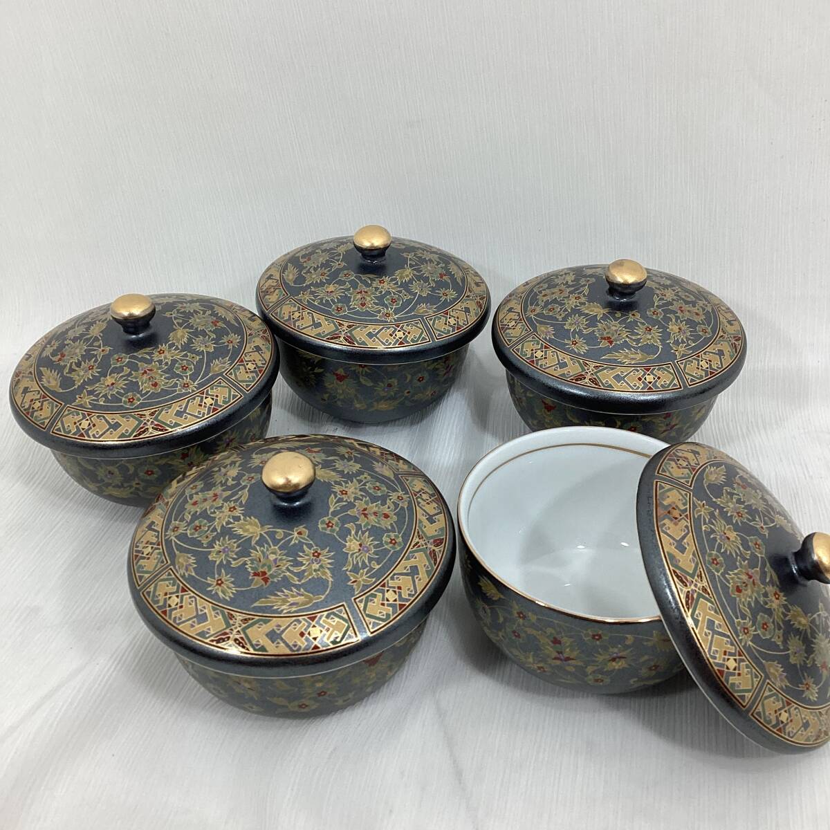 【未使用・長期保管品】 瑞陶 茶器揃え 夢更紗 来客揃え 急須 蓋付き湯呑み×5客 口径約8cm 高さ約5.5cm 小皿×5客約9.5cm×9.5cm 【H1978_画像3