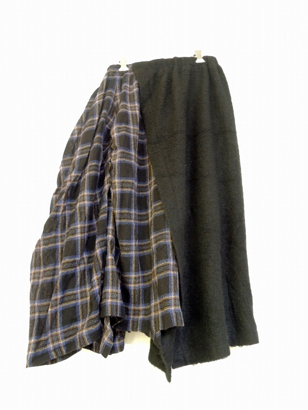 REGULATION YOHJI YAMAMOTO レギュレーションヨウジヤマモト チェック切替スカート 2 FI-S52-806 ブラック×ブルーチェック ポリエステル30_画像2