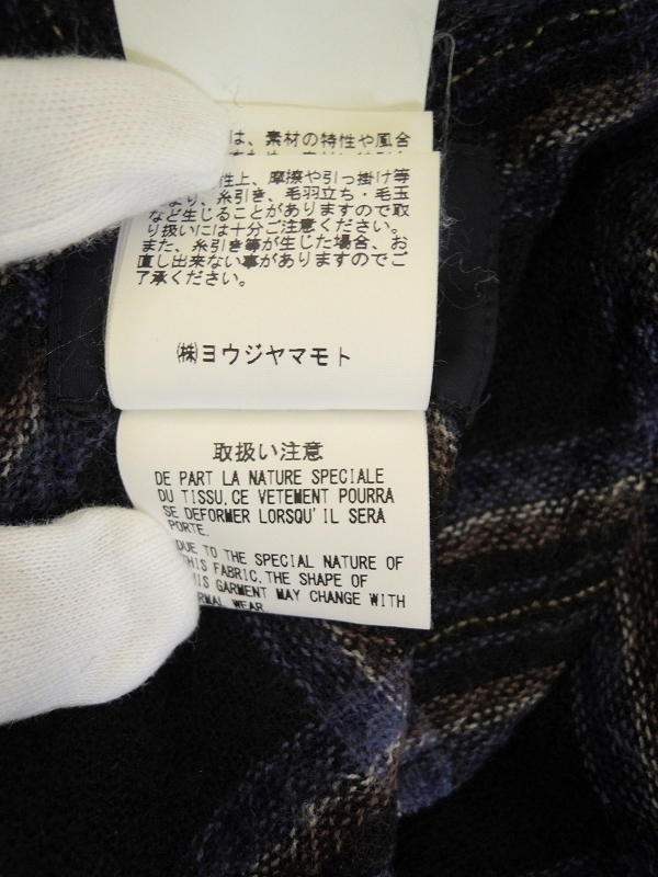 REGULATION YOHJI YAMAMOTO レギュレーションヨウジヤマモト チェック切替スカート 2 FI-S52-806 ブラック×ブルーチェック ポリエステル30_画像6