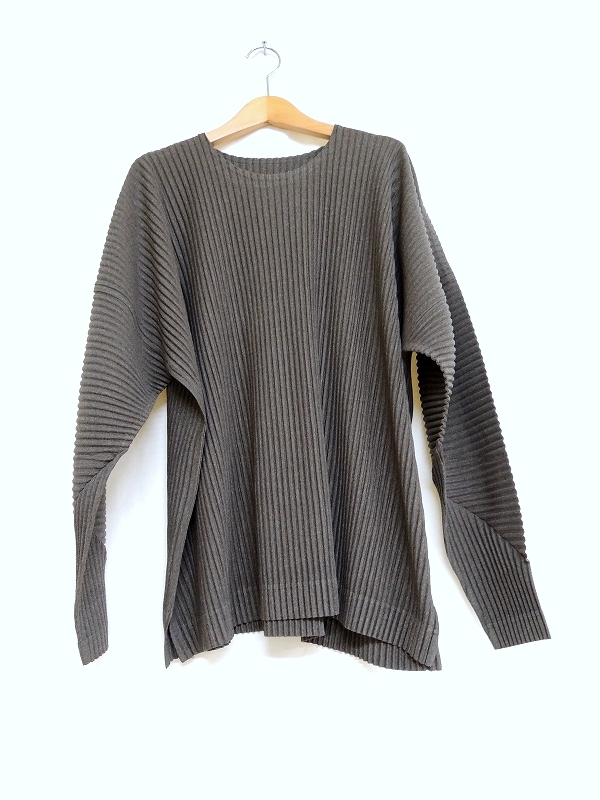 HOMME PLISSE オムプリッセ 長袖プリーツカットソー 2 HP23JK181 チャコールグレー ポリエステル100% イッセイミヤケ_画像1