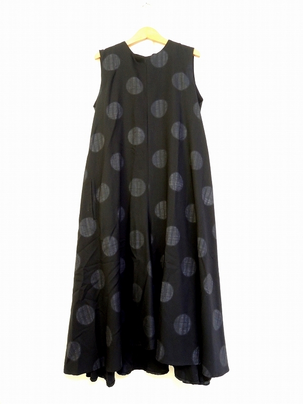 Y's ワイズ ノースリーブドットワンピース 40 YQ-D76-142 ネイビー 毛100% キュプラ100%_画像1