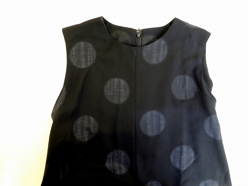 Y's ワイズ ノースリーブドットワンピース 40 YQ-D76-142 ネイビー 毛100% キュプラ100%_画像4