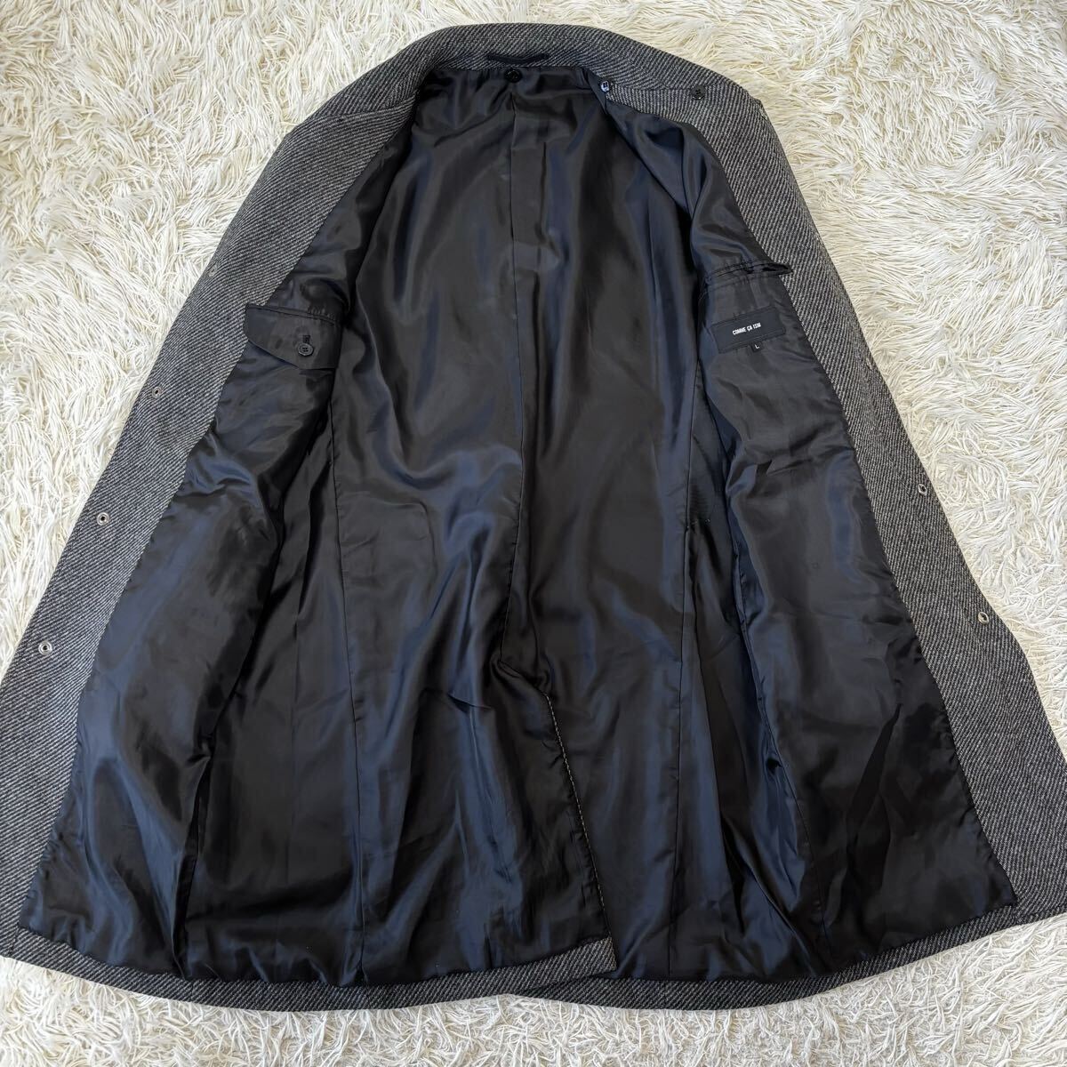 未使用保管品◎コムサイズム『圧倒的高級感』COMME CA ISM ステンカラーコート ロング チャコールグレー ヘリンボーン 秋冬 48位 L_画像4