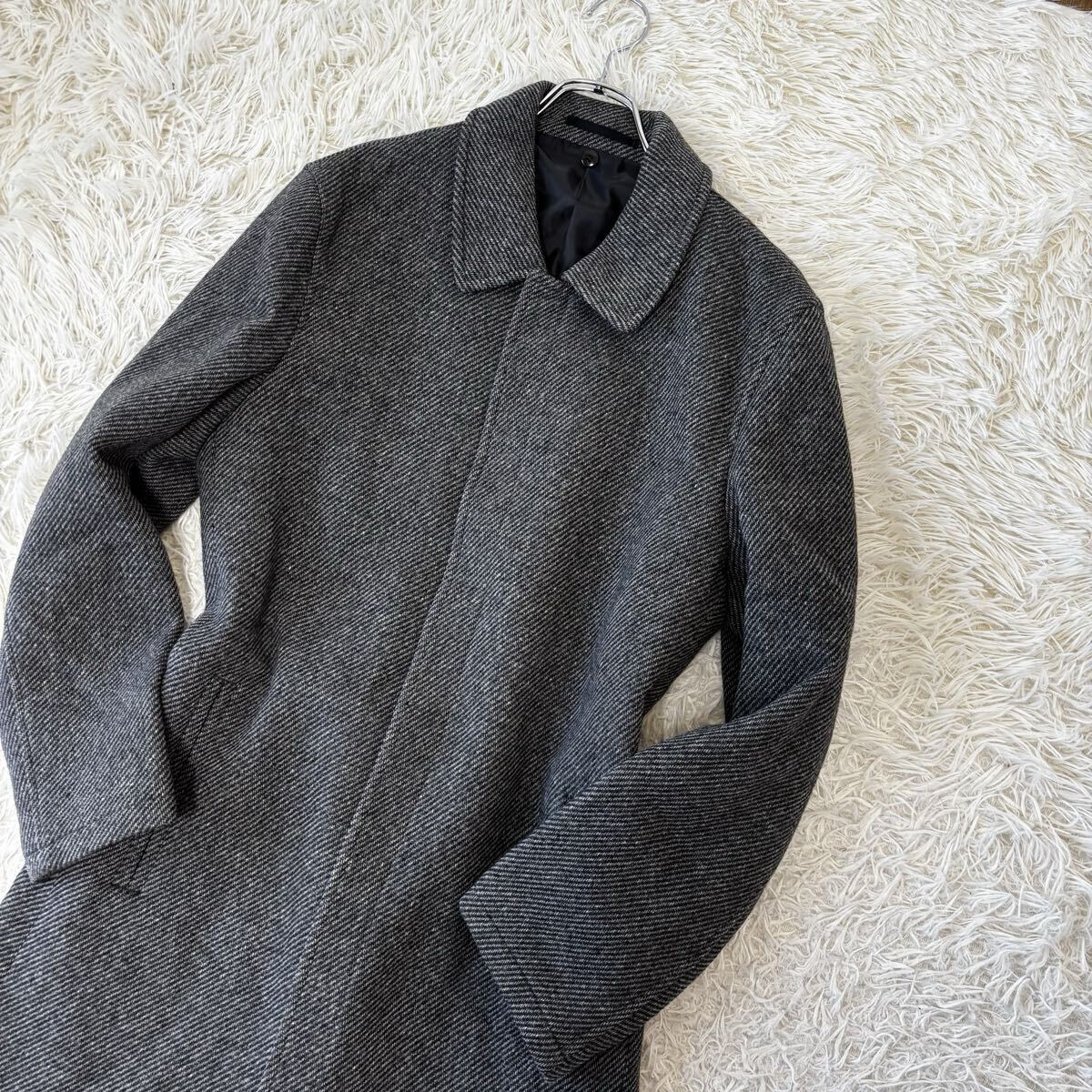 未使用保管品◎コムサイズム『圧倒的高級感』COMME CA ISM ステンカラーコート ロング チャコールグレー ヘリンボーン 秋冬 48位 L_画像5