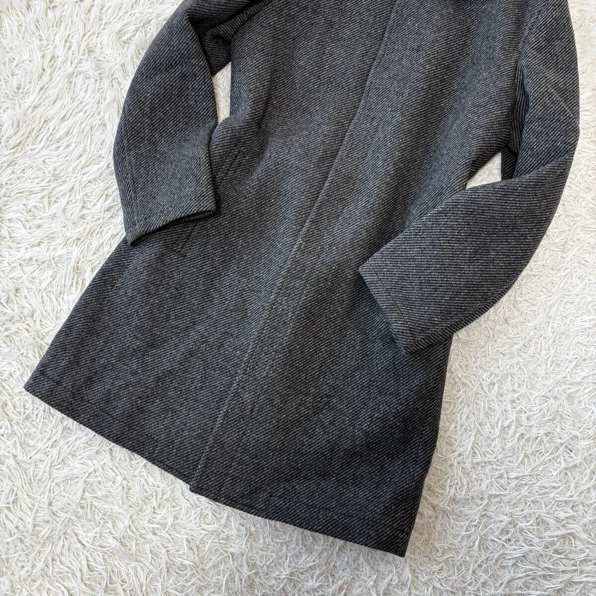 未使用保管品◎コムサイズム『圧倒的高級感』COMME CA ISM ステンカラーコート ロング チャコールグレー ヘリンボーン 秋冬 48位 L_画像6