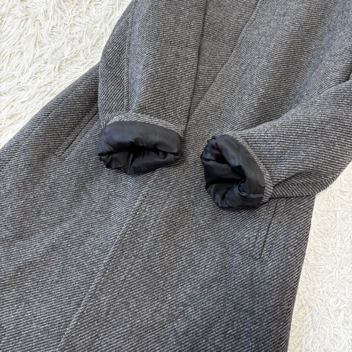 未使用保管品◎コムサイズム『圧倒的高級感』COMME CA ISM ステンカラーコート ロング チャコールグレー ヘリンボーン 秋冬 48位 L_画像7