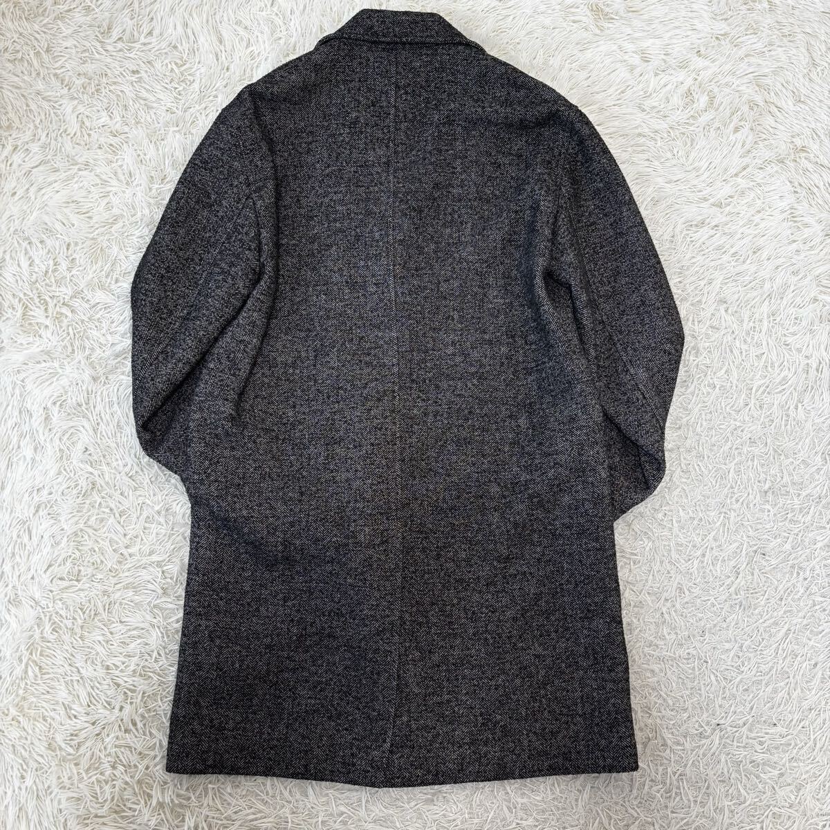 未使用級◎L位◎ザラ『圧倒的高級感』ZARA チェスターコート ロング丈 ヘリンボーン チャコールグレー 秋冬 ツイード 48相当 ラムウール_画像3